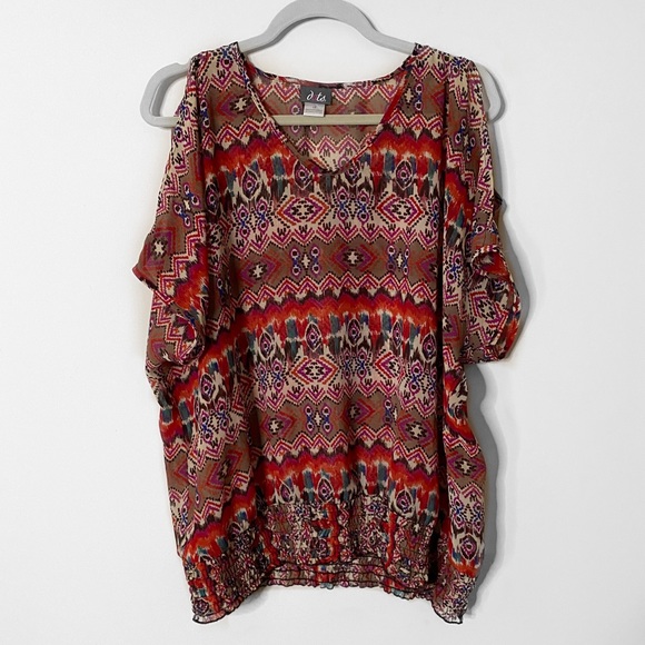 Aztec Print Cold Shoulder Top - Picture 5 of 7